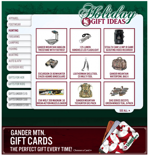 Gander Mountain's Holiday Gift Shop