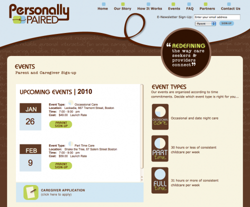 Personally Paired | Events Page Design