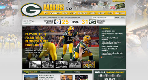 Packers Super Bowl Website Homepage