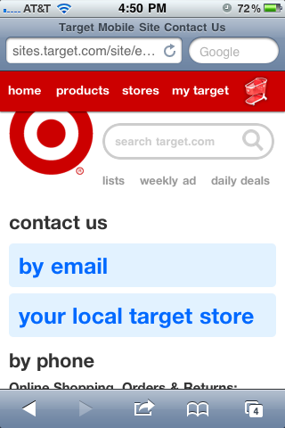 Target Mobile Contact Page Design