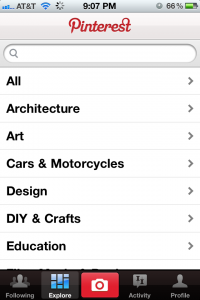 Pinterest App Categories