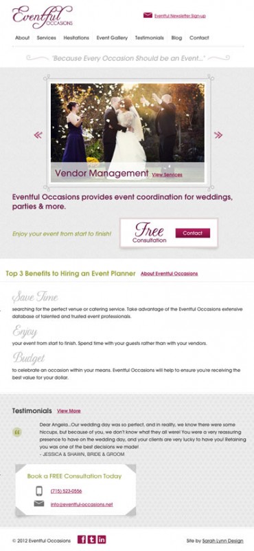 Eventful Occasions Tablet Website - Eau Claire