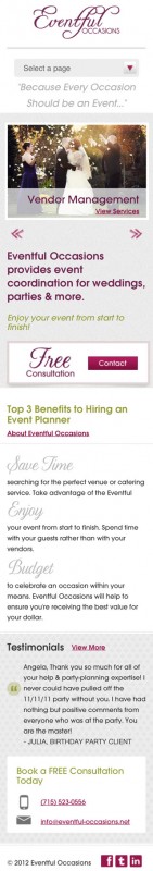 Eventful Occasions Mobile Website - Eau Claire