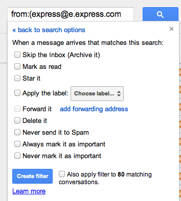 Gmail Filter Options